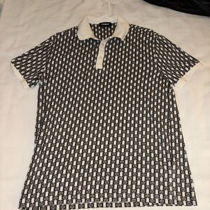 Express Black and White Geometric Polo Shirt